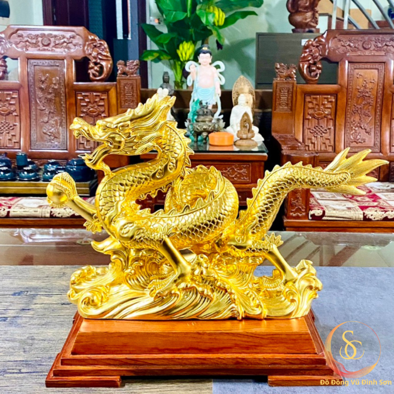 Rồng Cuộn Nhả Ngọc Dát Vàng 24k